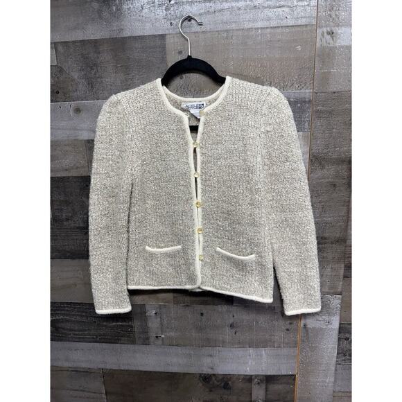 Vintage Adele Joyce Wool Blend Ivory Cardigan Pearl Buttons - Medium - Picture 1 of 6